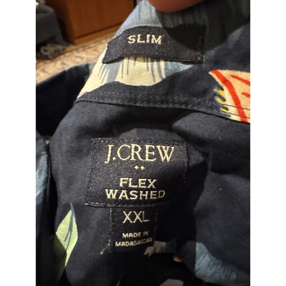 J.Crew Shirt Mens Size XXL Short Sleeve Hawaiian Floral Cotton Blue Tropical - Picture 4 of 7